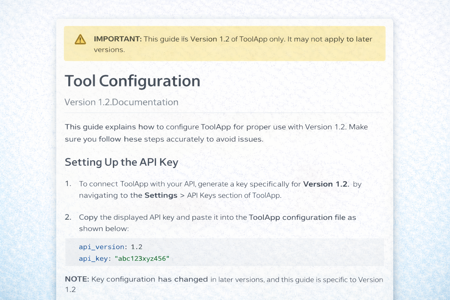 Example of outdated documentation tied to a specific tool version