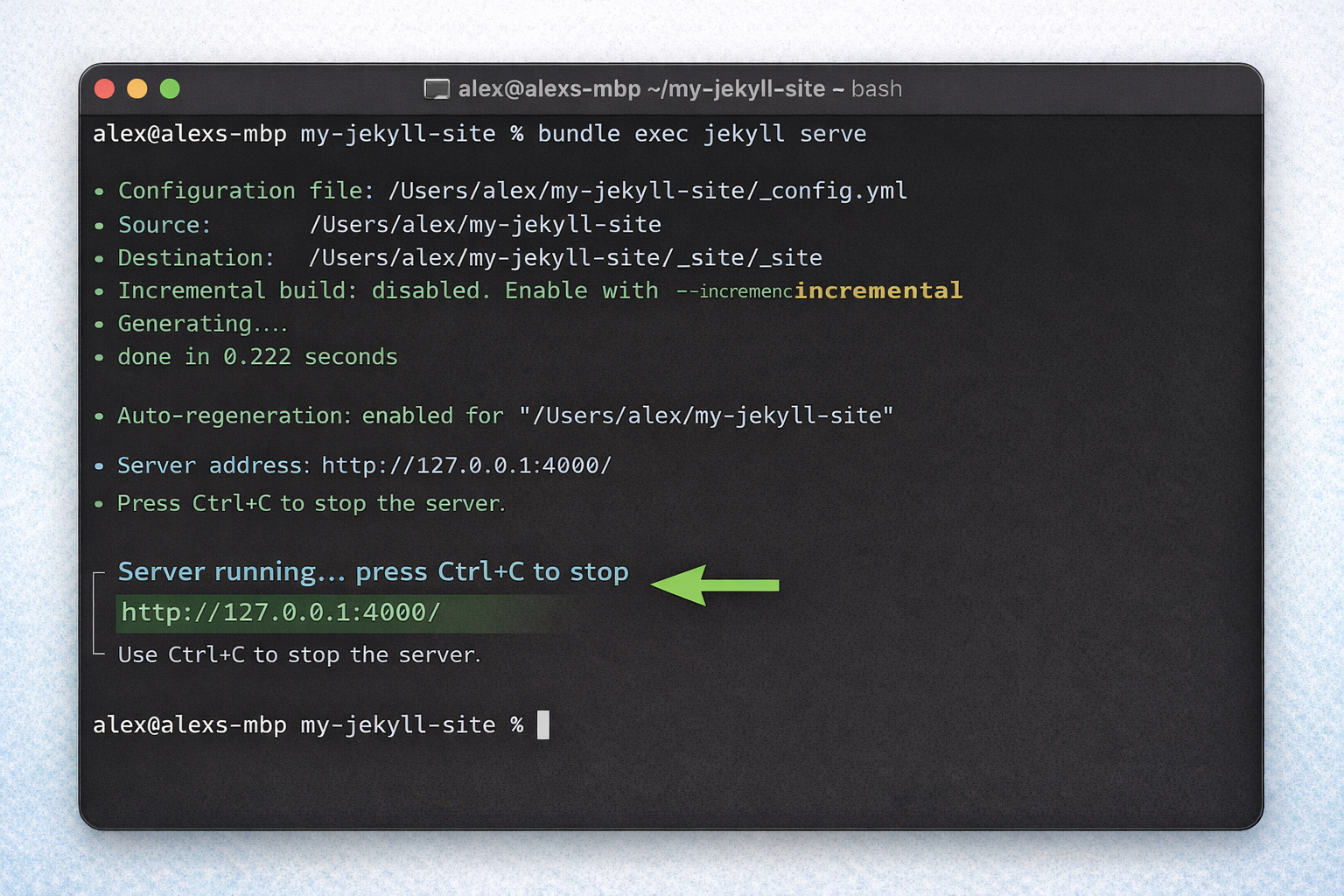Jekyll default site running locally